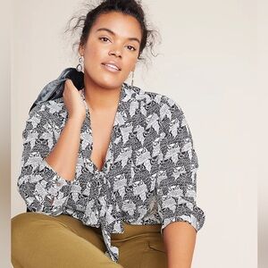 Anthropologie Maeve Rory Tie-Neck Blouse Owl Print Women’s Size 00